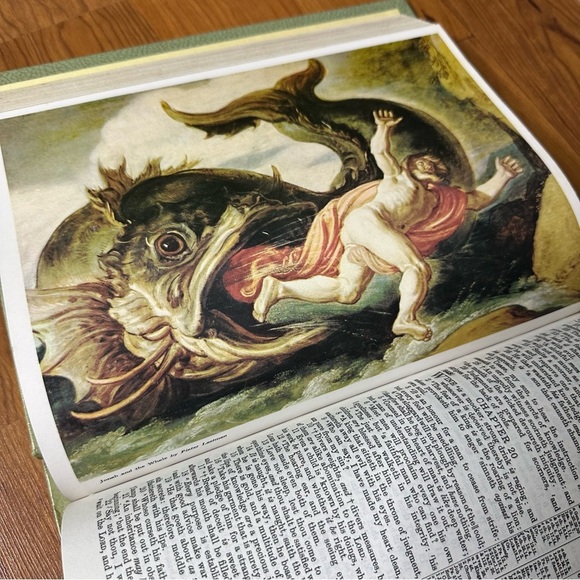 Decorative Holy Bible with Colorful Border 1971 Large Green Gold Font Red Letter - Picture 5 of 15